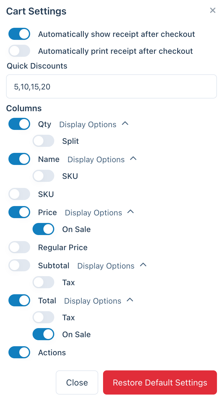 Cart Settings